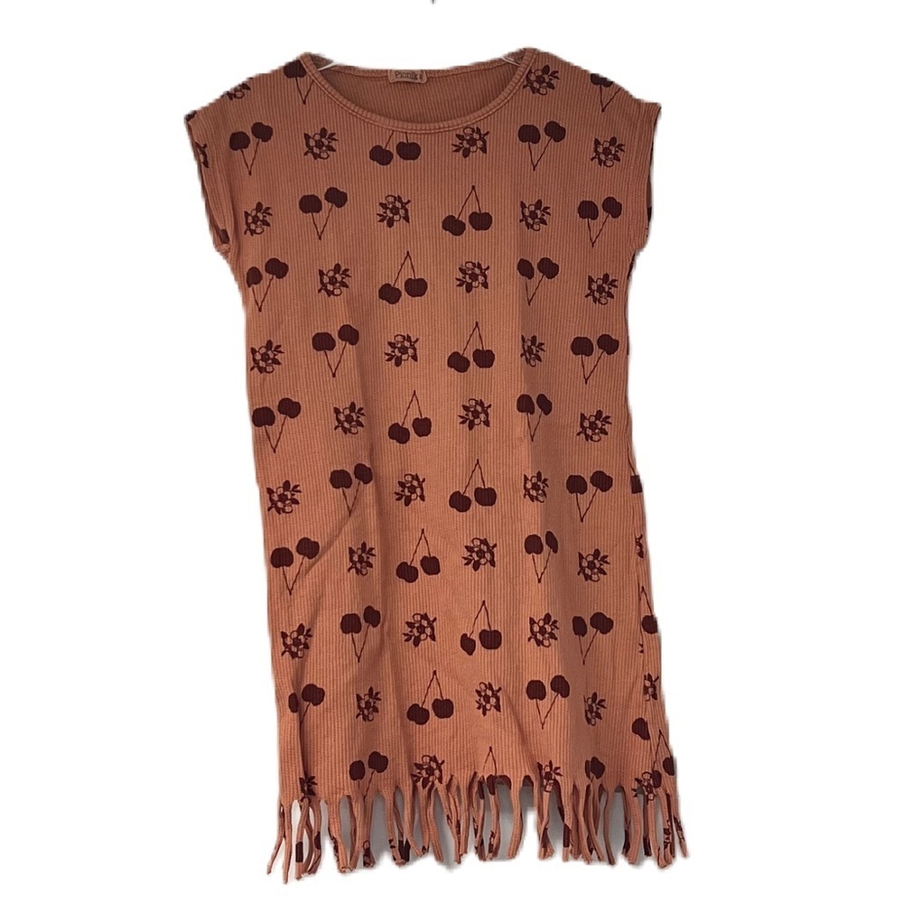 Picnik girls boho peach fringe floral cherry sleeveless lghtwght dress 3 years